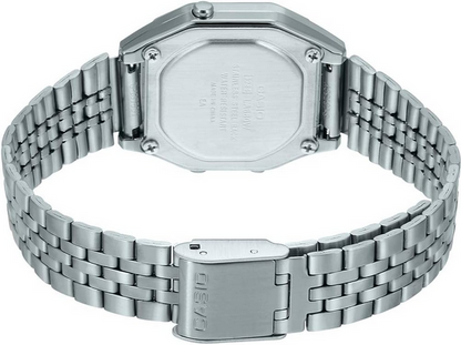Orologio Digitale Casio LA680WA-4C Donna – Vintage con Fiori, Cassa Argento e Bracciale in Acciaio