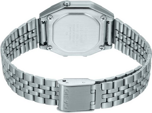 Orologio Digitale Casio LA680WA-4C Donna – Vintage con Fiori, Cassa Argento e Bracciale in Acciaio