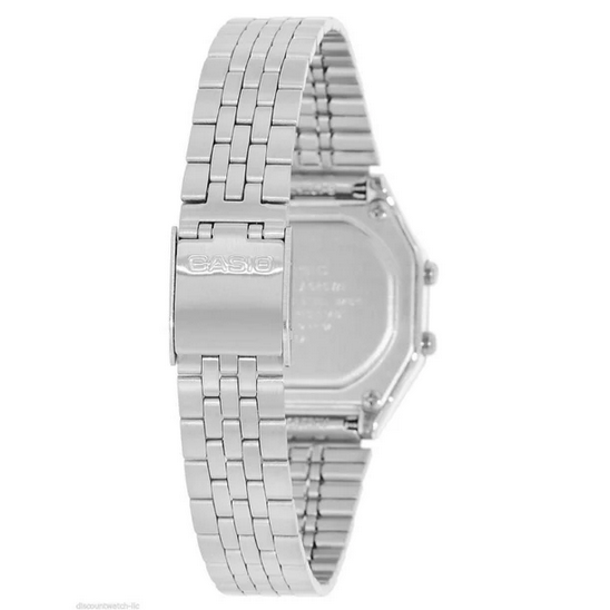 Orologio Digitale Casio LA680WA-4C Donna – Vintage con Fiori, Cassa Argento e Bracciale in Acciaio