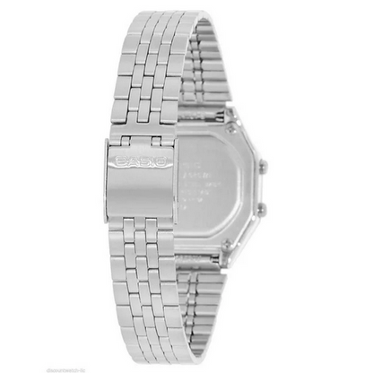 Orologio Digitale Casio LA680WA-4C Donna – Vintage con Fiori, Cassa Argento e Bracciale in Acciaio