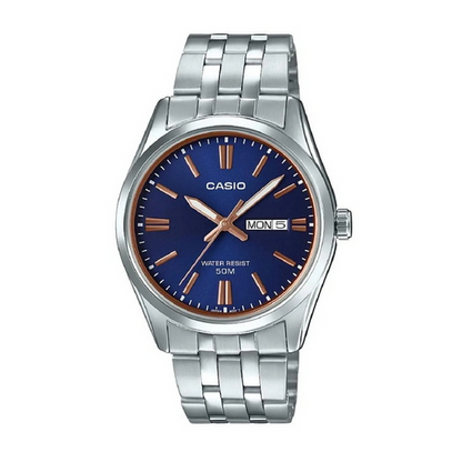 Casio MTP‑1335D‑2A2 – Orologio Uomo Cassa 38 mm, Acciaio, Quadrante Blu, Giorno e Data, 50 m