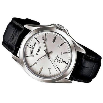 Casio MTP-1370L-7A – Orologio uomo in pelle, quadrante Argento