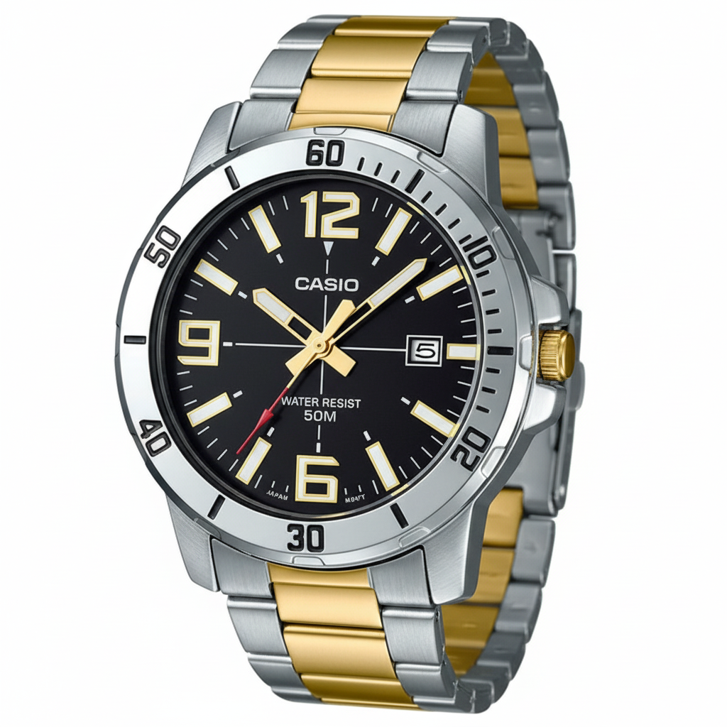 Orologio Casio MTP‑VD01SG‑1B – acciaio bicolore 50 m con data