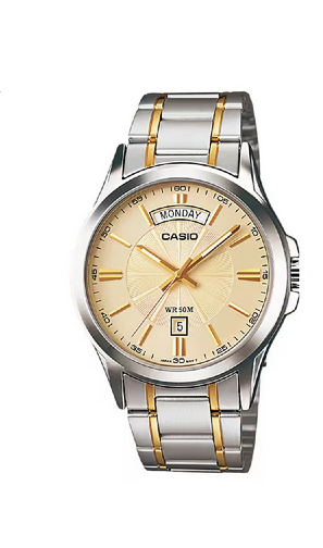 Casio MTP-1381G-9A – Orologio Uomo Acciaio IP Oro Beige Quadrante Giorno-Data