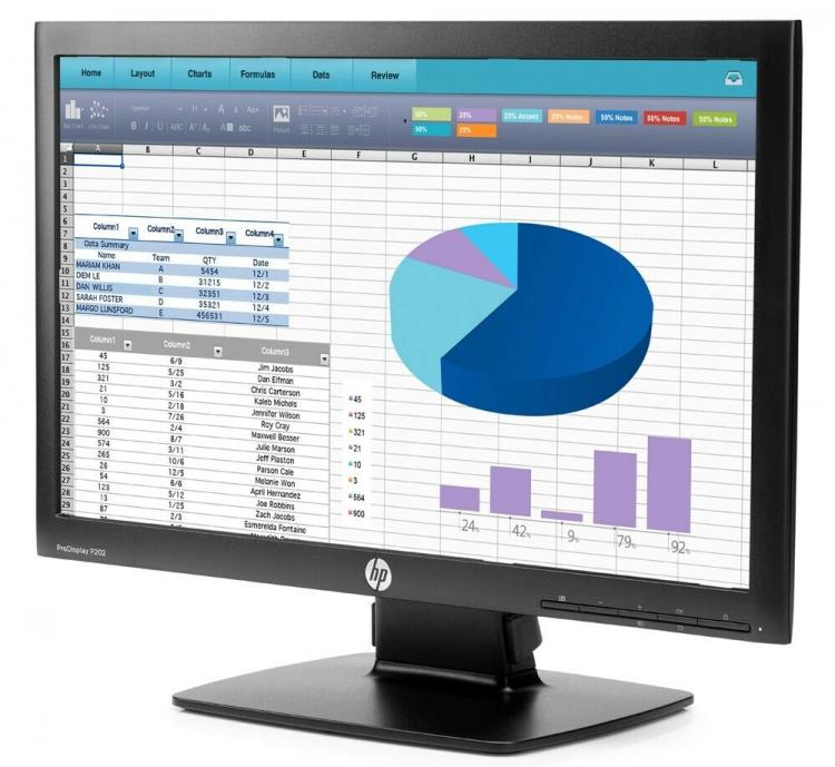 HP Monitor P202 20" HD LED VGA / DisplayPort Schwarz K7X27AA - Generalüberholt Klasse A