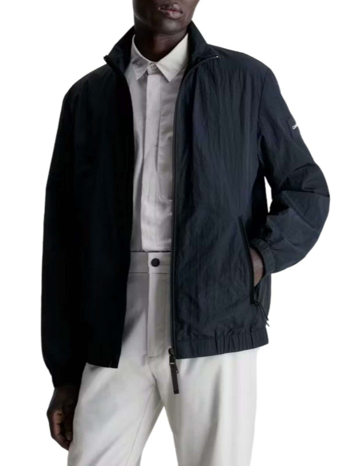 Calvin Klein black crinkled nylon lightweight jacket