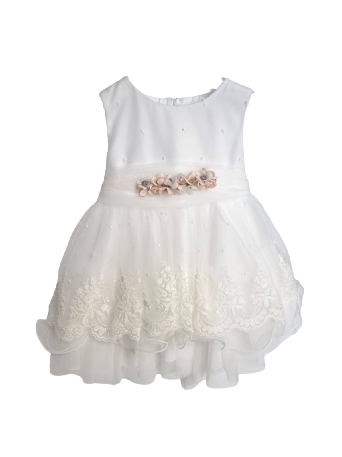 Mimilù sleeveless white embroidered tulle ceremony dress for newborns