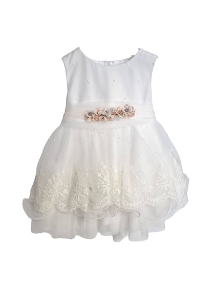 Mimilù sleeveless white embroidered tulle ceremony dress for newborns