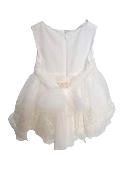 Mimilù sleeveless white embroidered tulle ceremony dress for newborns