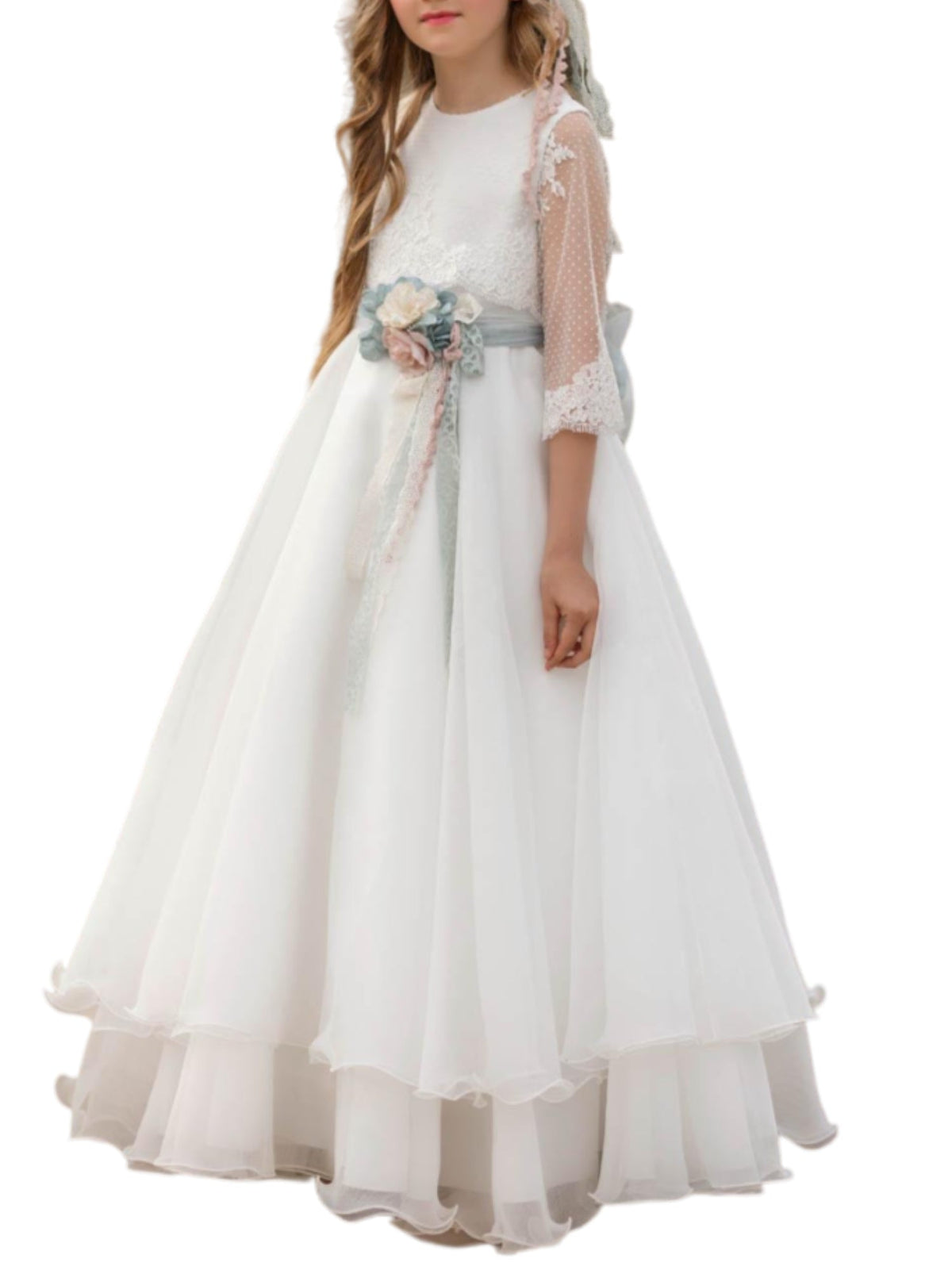 Mimilù white tulle and organza long formal dress