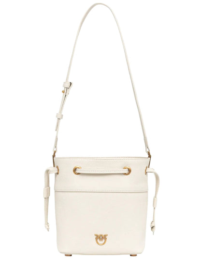 Pinko white hammered leather bucket bag