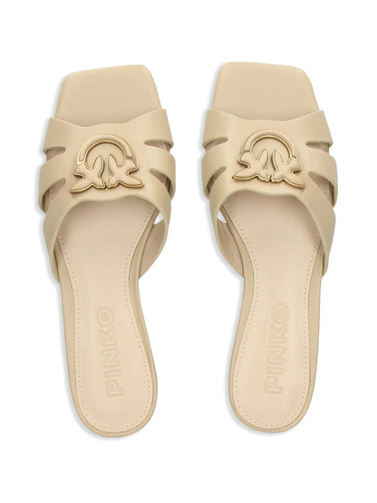 Pinko ciabatta Marli in pelle con logo beige