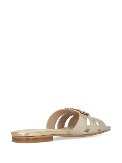 Pinko ciabatta Marli in pelle laminata con logo platino