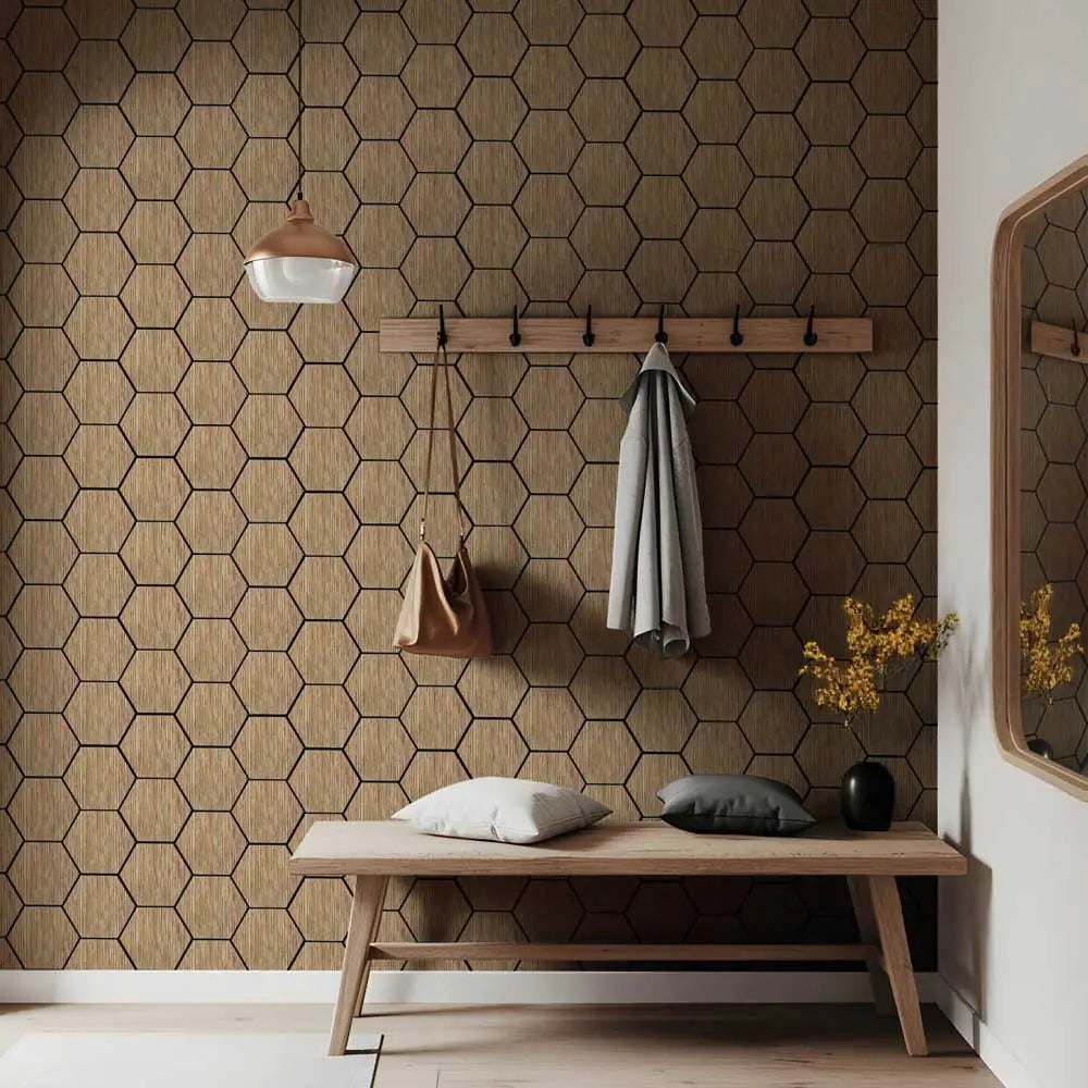 Pannello murale fonoassorbente esagonale effetto rovere 62,6x76,6 cm