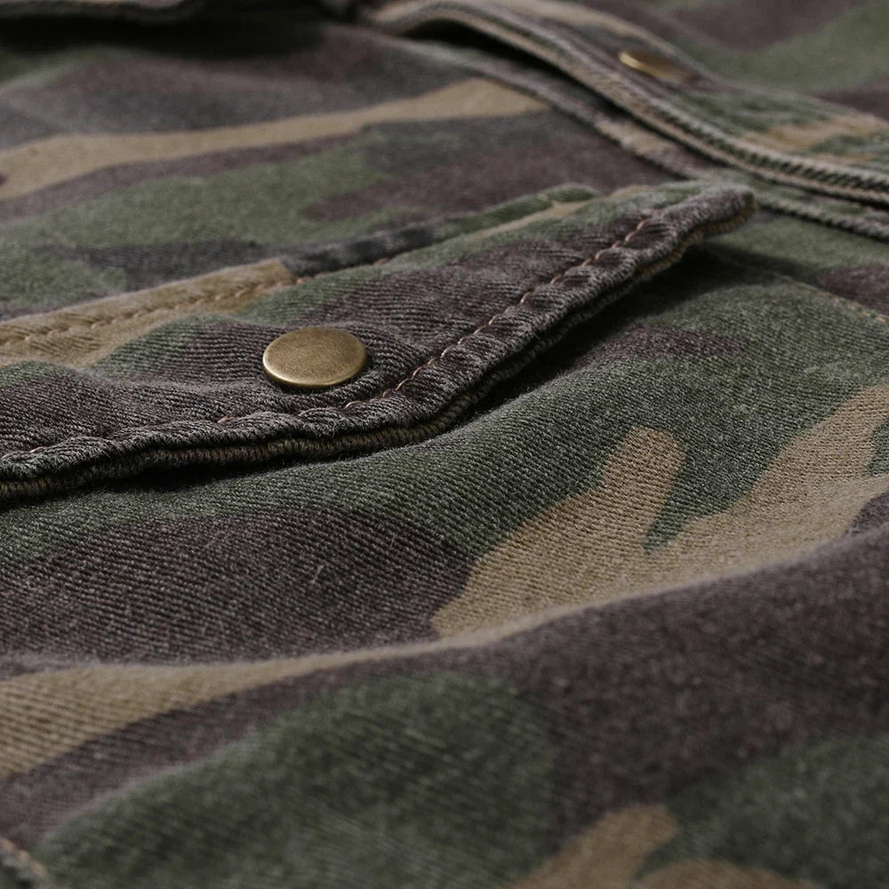 Camicia Uomo Slim Fit Stile Militare con Tasche Frontali