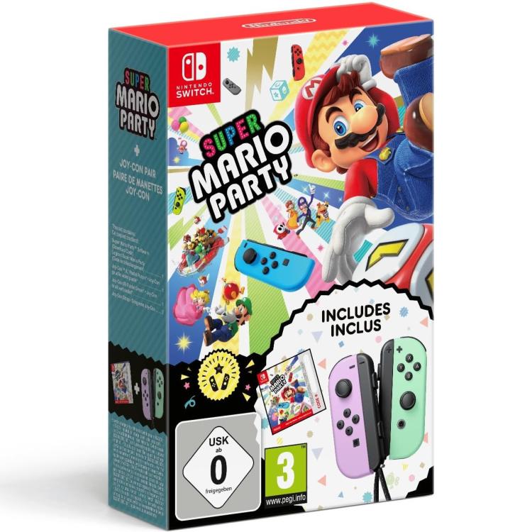 Nintendo Switch Bundle Super Mario Party Spiel + 2 Joy-Con Grün/Pastell-Lila