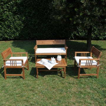 Set salotto Bali con cuscini in legno di acacia