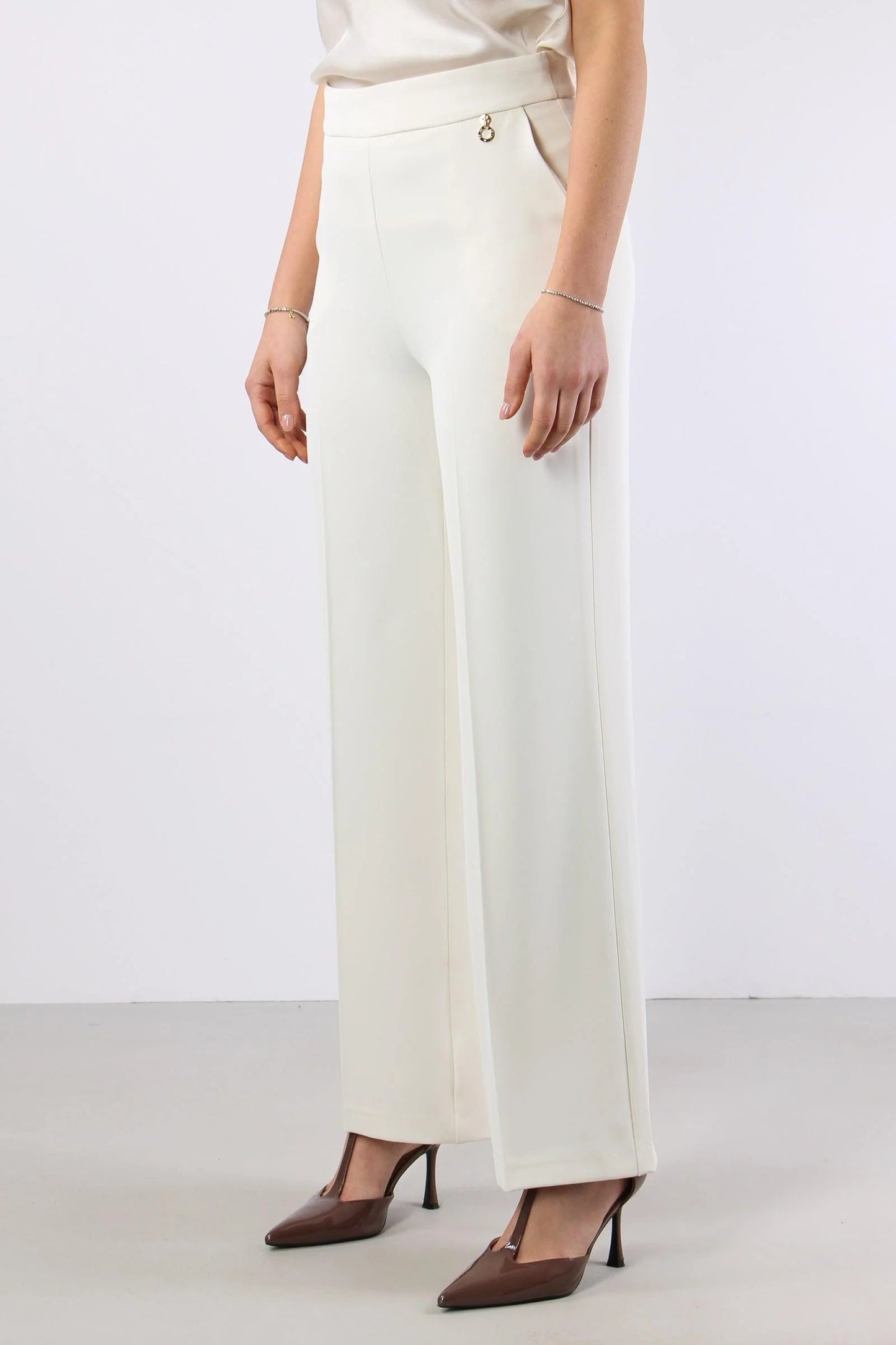 Relish Pantalone Palazzo Donna Vita Alta Avorio - LALIM RDP2607006025