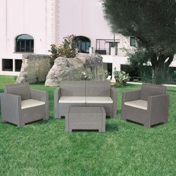 Salotto Nebraska con cuscini - struttura in wicker bianco, marrone, nero o tortora