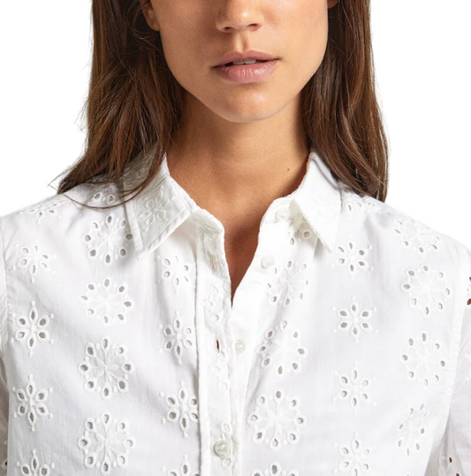 Pepe Jeans camicia manica corta da donna in popeline traforata sangallo Esty PL304810 800 bianco