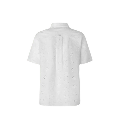 Pepe Jeans camicia manica corta da donna in popeline traforata sangallo Esty PL304810 800 bianco