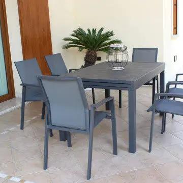 Ausziehbarer Tisch Hawaii aus anthrazitfarbenem Aluminium – 135/270 x 90