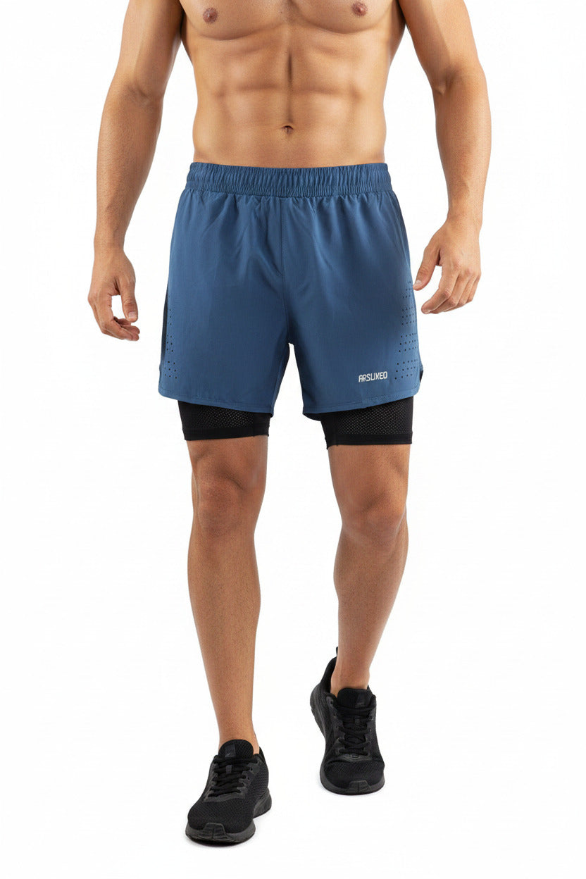 Pantaloncini Corsa Uomo 2 in 1 con Compressione e Fodera Lunga