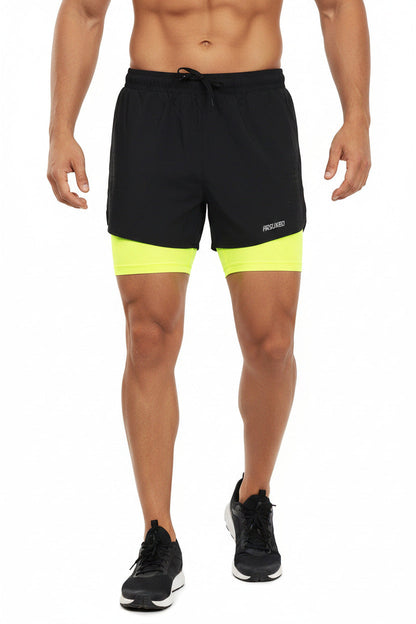 Pantaloncini Corsa Uomo 2 in 1 con Compressione e Fodera Lunga