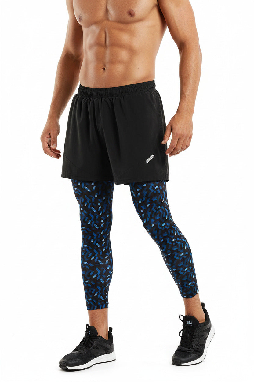 Pantaloncini Corsa Uomo 2 in 1 con Compressione e Fodera Lunga