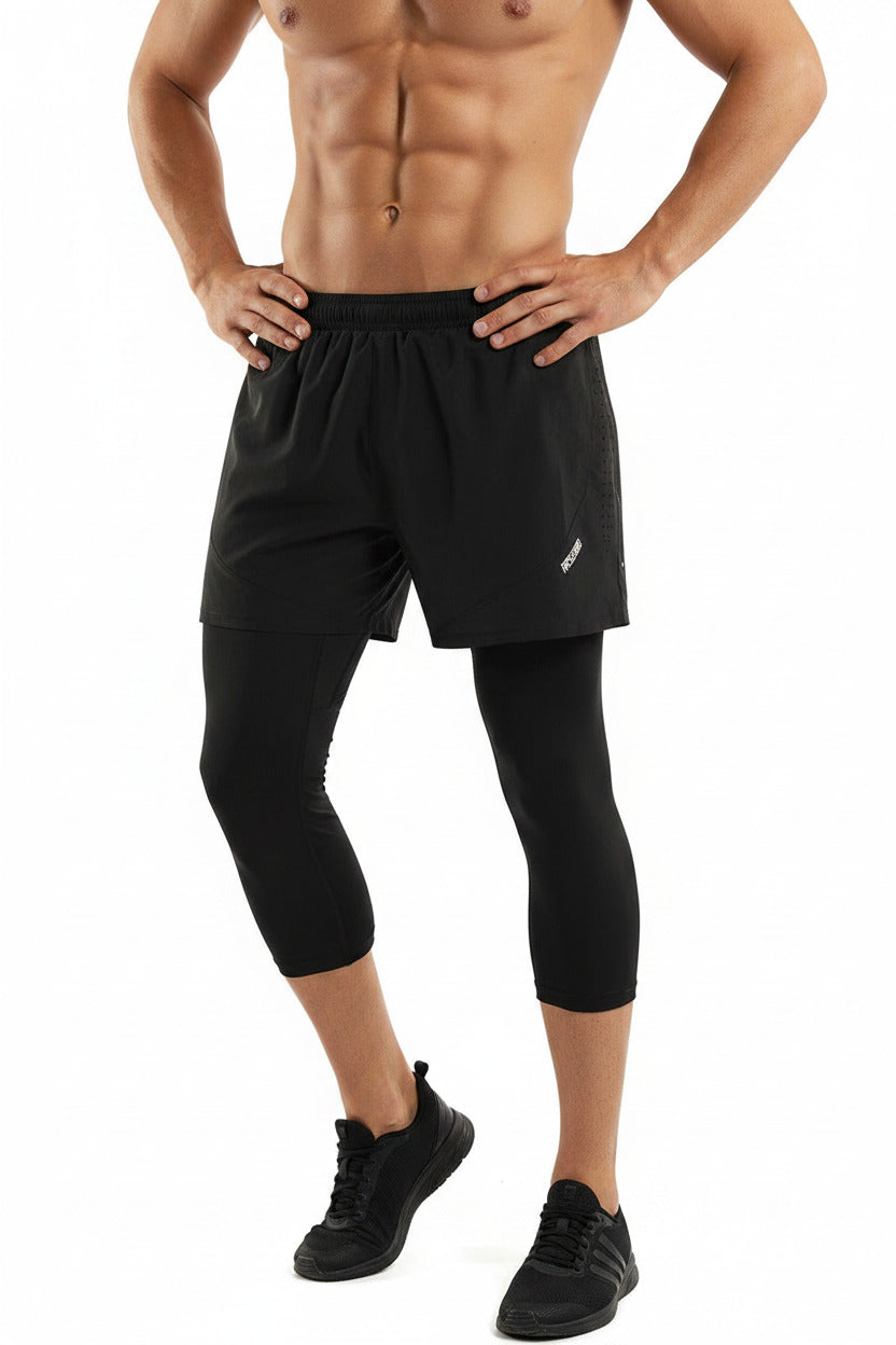 Pantaloncini Corsa Uomo 2 in 1 con Compressione e Fodera Lunga