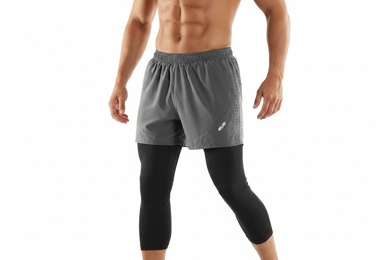 Pantaloncini Corsa Uomo 2 in 1 con Compressione e Fodera Lunga