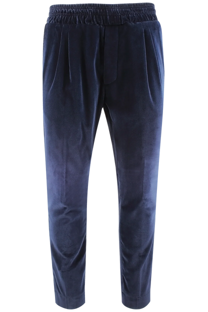 Pantalone con elastico in velluto liscio blu