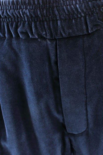 Pantalone con elastico in velluto liscio blu