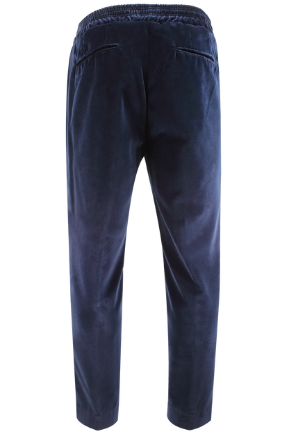 Pantalone con elastico in velluto liscio blu