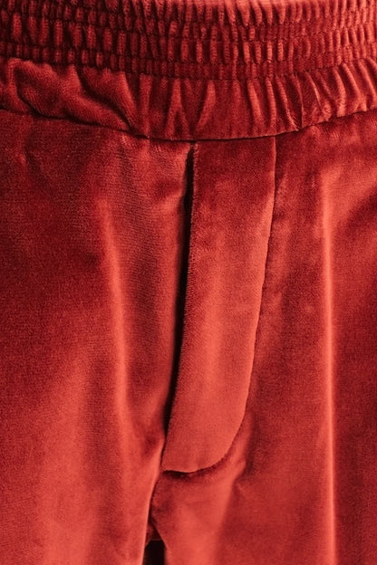 Pantalone con elastico in velluto liscio ruggine