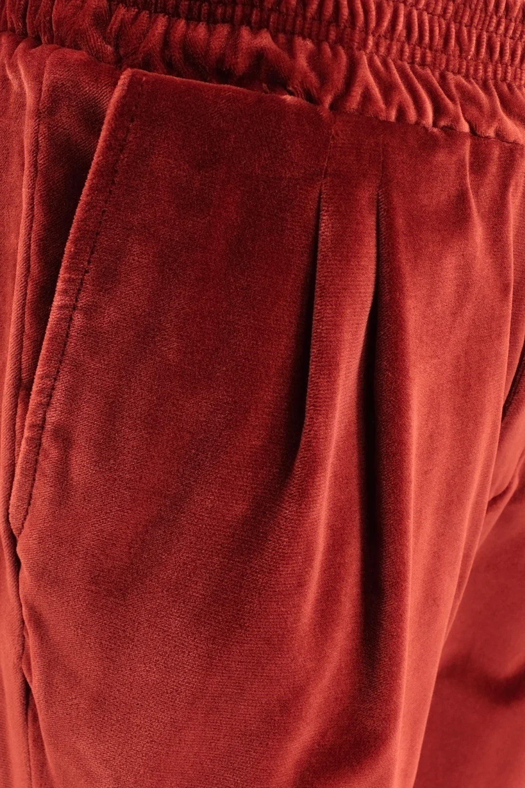 Pantalone con elastico in velluto liscio ruggine