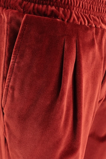 Pantalone con elastico in velluto liscio ruggine