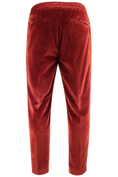 Pantalone con elastico in velluto liscio ruggine
