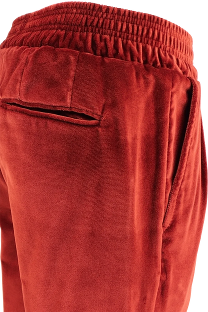 Pantalone con elastico in velluto liscio ruggine