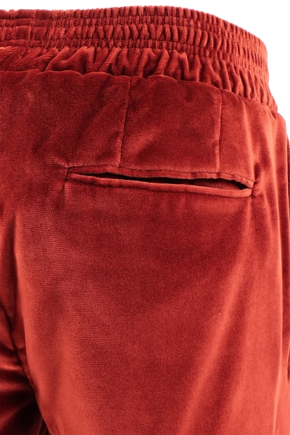 Pantalone con elastico in velluto liscio ruggine