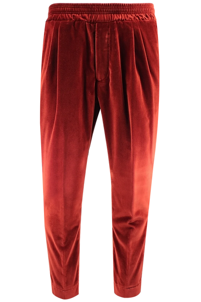 Pantalone con elastico in velluto liscio ruggine