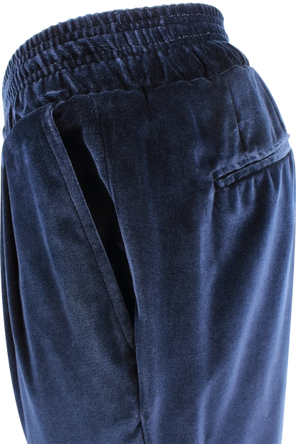 Pantalone con elastico in velluto liscio blu