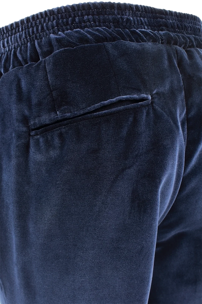 Pantalone con elastico in velluto liscio blu