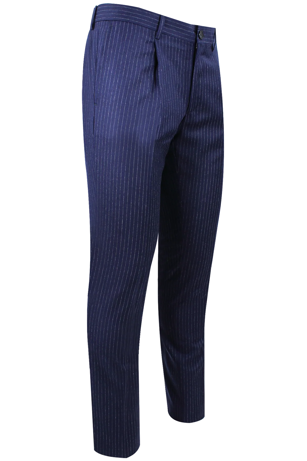 Pantalone slim con pince in lana bluette gessata