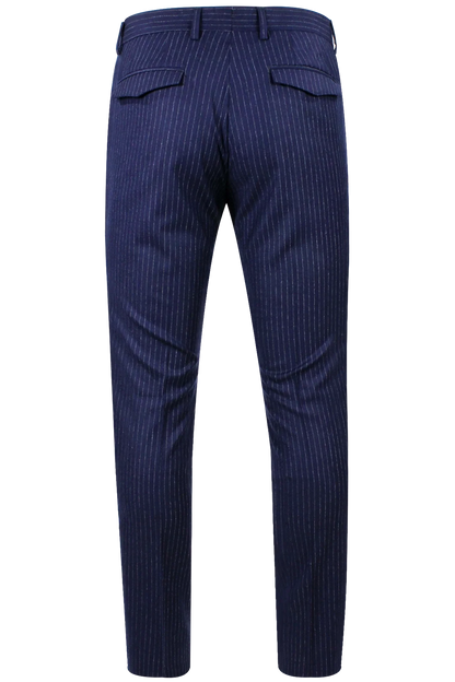 Pantalone slim con pince in lana bluette gessata