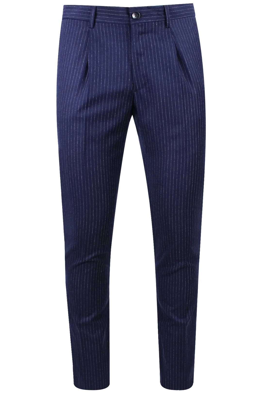 Pantalone slim con pince in lana bluette gessata