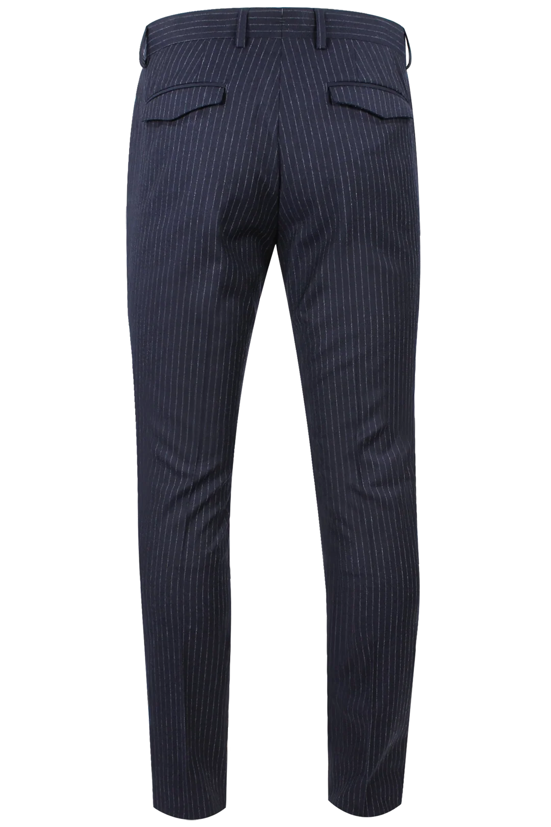 Pantalone slim con pince in lana blu notte gessata