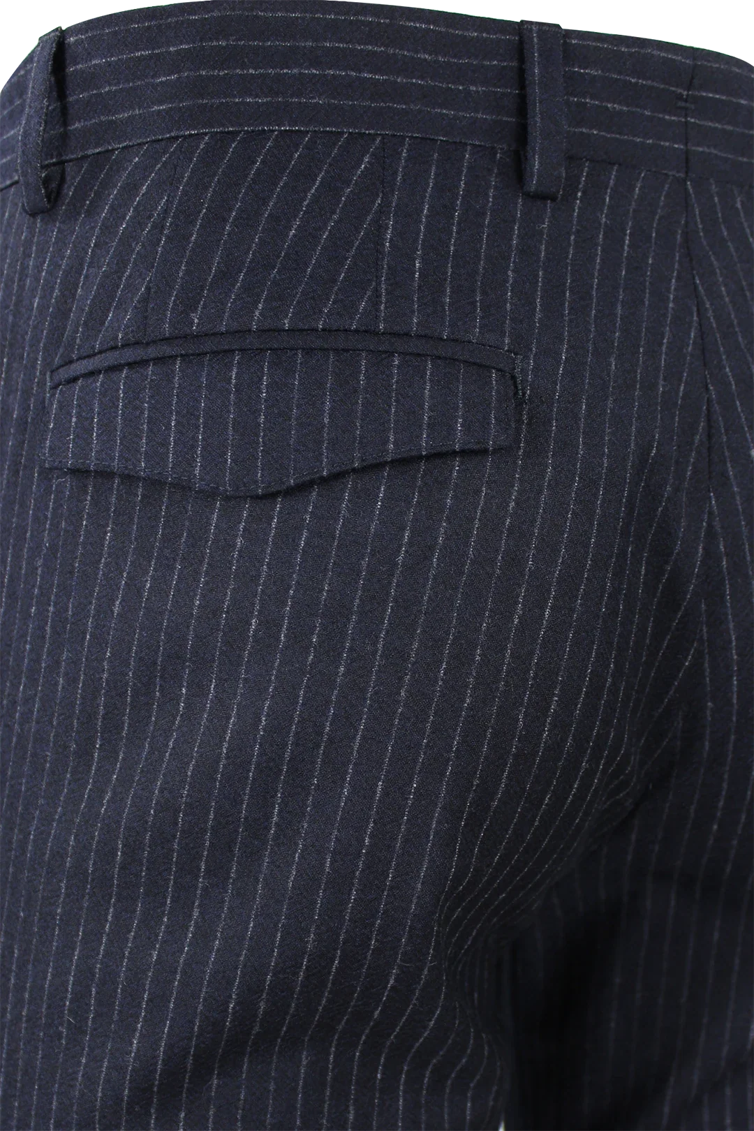 Pantalone slim con pince in lana blu notte gessata