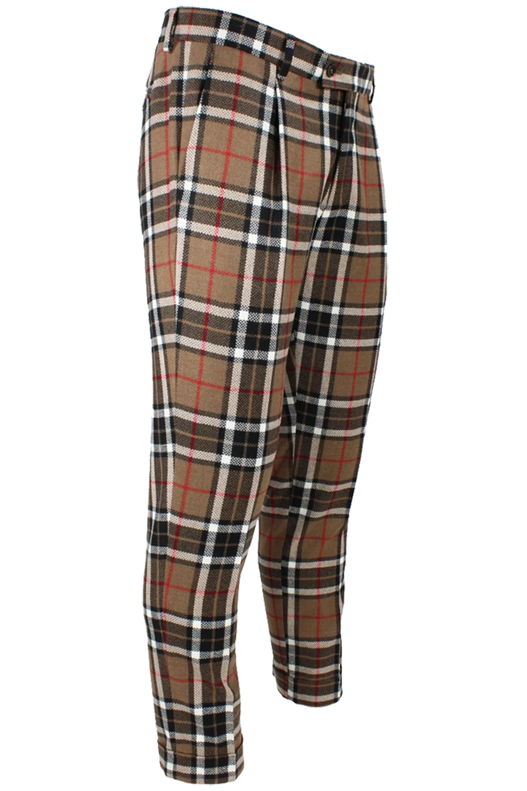 Pantalone con pince in lana tartan
