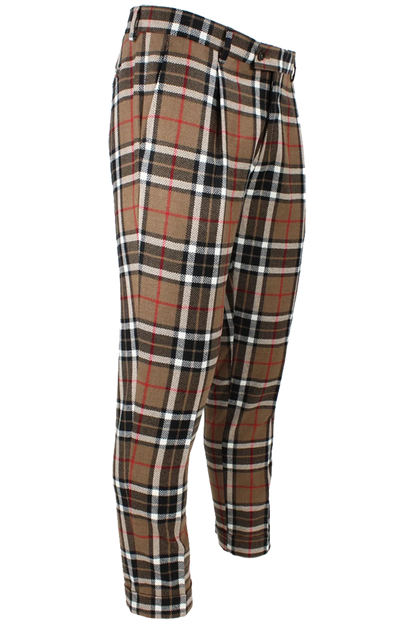 Pantalone con pince in lana tartan